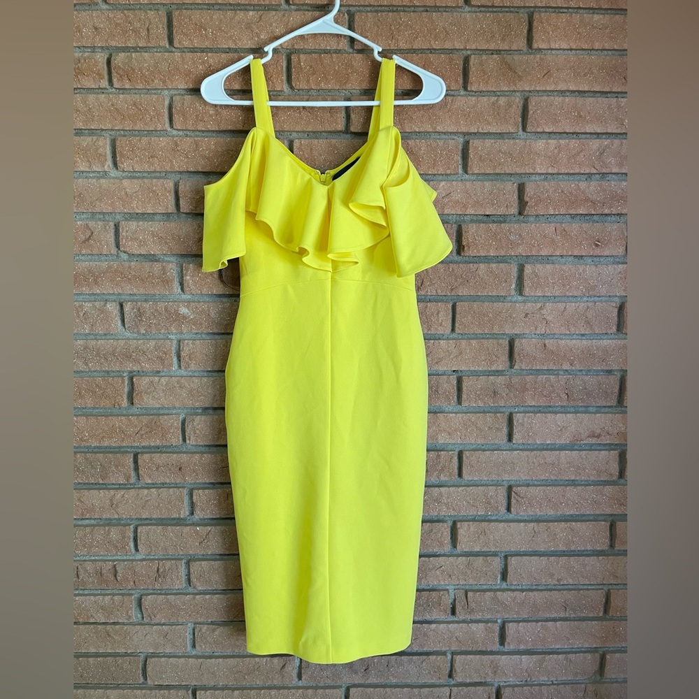 Rachel Yellow Midi Dress with Ruffle Straps